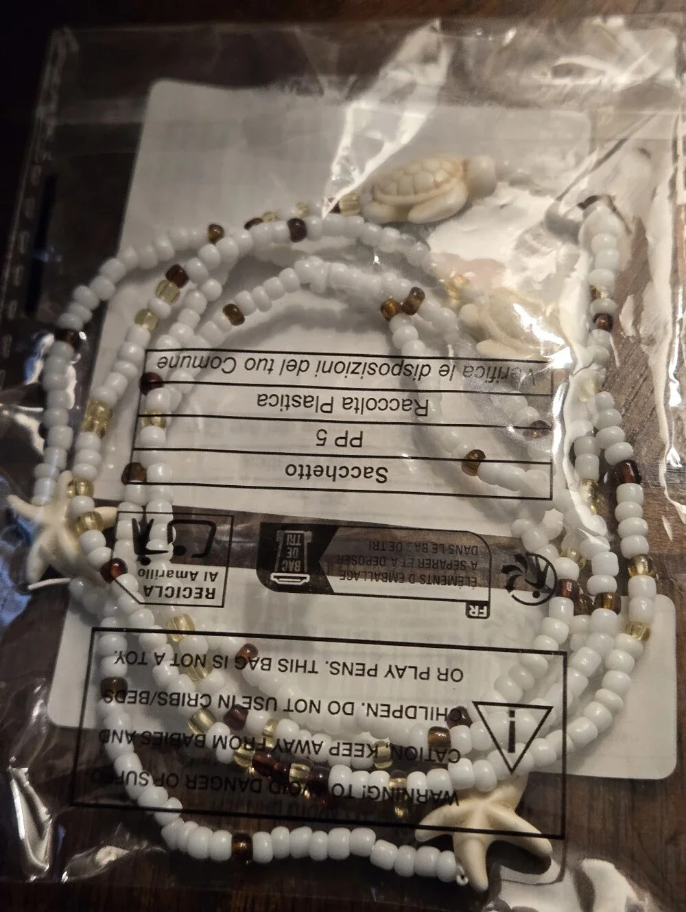 4pcs Beach Glass Rice Bead Anklet Chains Stacked Starfish and Sea Turtle
